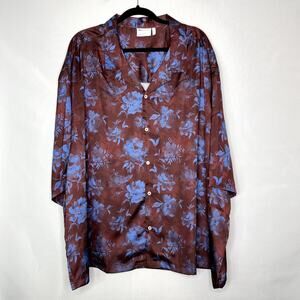 ASOS Dropped Shoulder Oversized Camp Collar Satin Shirt In Brown Floral 3XL